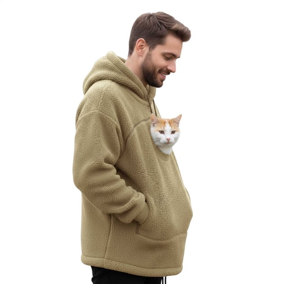 Hoodie with Pet Pouch Long Sleeve Winter Cat Pocket Hoodie Pullover for Outdoor Walking