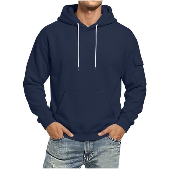 Hoodie with Pocket for Men Ghalytn Sleeve Cargo Sweatshirt - Casual Fleece Pullover Top