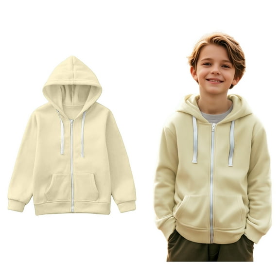 Hoodies Beige Full Zipper Hoodies Long Sleeve Pullover Tops Fall Clothes Girls Clothes7-8 Years Boys Girls Fashion