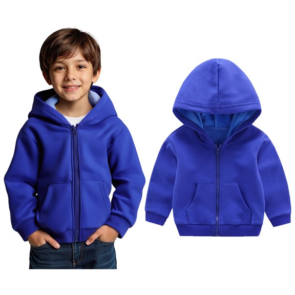Hoodies Blue Full Zipper Hooded Long Sleeve Soft Sweatshirts Top Winter Clothes Kids Clothes Boys Size 12-18 Months Boys Girls Fashion