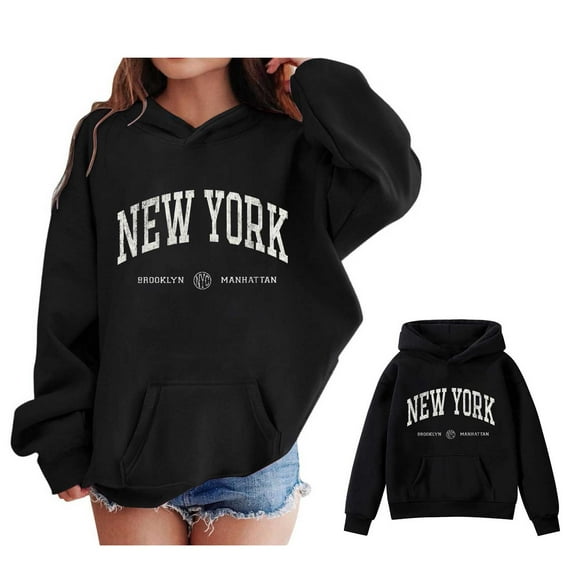 Hoodies for Boys City Name Letter Print Black Hooded Long Sleeve Casual Basic Pullover Sweatshirt Hoodie Warm Fall Winter Clothes Toddler 3T Boys Clothes