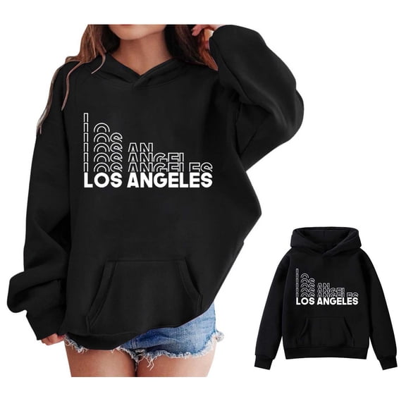 Hoodie City Name Letter Print Black Hoodies Long Sleeve Hooded Sweatshirt Top Warm Fall Winter Clothes 7-8 Years Girls Clothes