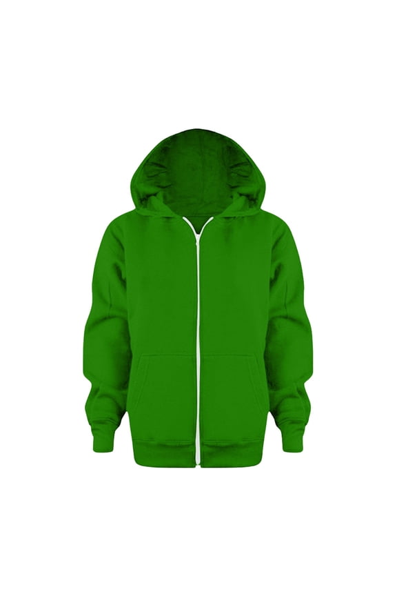 Hoodies,Boys Girls Zip Up Hoodie Solid Color Long Sleeve Jacket Pocket Sweatshirt Top Warm Casual Outerwear Cool Weather,Essentials Hoodie,Green,7-8 Years