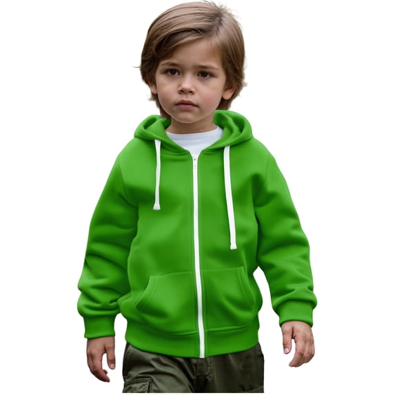 Hoodies Boys Green Full Zip Up Hooded Casual Long Sleeve Sweatshirts Jackets Winter Clothes Child Girls Clothes4-5 Years Boys Girls Fashion
