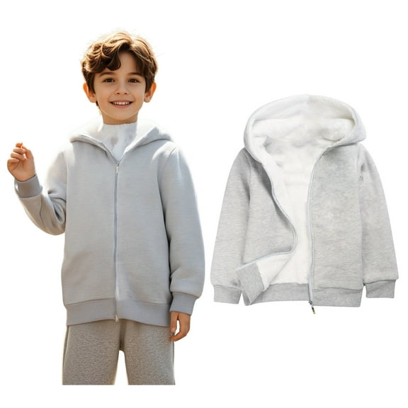 Hoodies Boys Grey Full Zipper Hoodies Long Sleeve Pullover Tops Warm Fall Winter Clothes Girls 2-3 Years Clothes Boys Girls Fashion