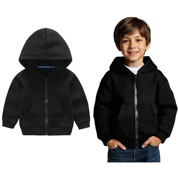 Hoodies Boys Kids Black Full Zipper Hooded Casual Long Sleeve Hoodies Winter Clothes Girls Clothes Size 12-18 Months Boys Girls Fashion