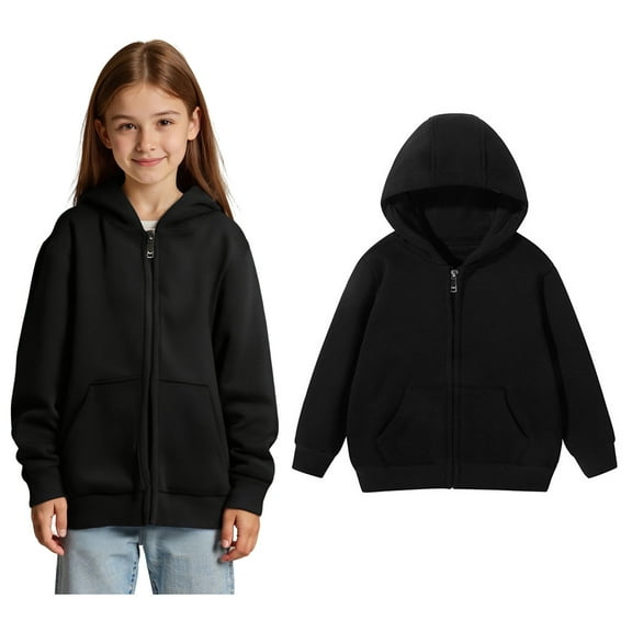 Hoodies Boys Kids Black Zipper Hooded Long Sleeve Soft Sweatshirts Top Fall Winter Clothes 10-12 Years Boy Clothes