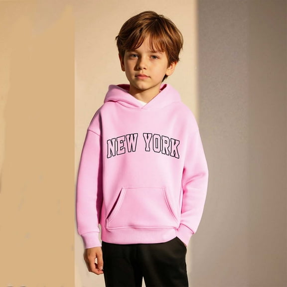 Hoodies Boys Kids City Name Letter Print Pink Hoodie Casual Long Sleeve Classic Hoodie Warm Fall Winter Clothes Little Girls Clothes 3T