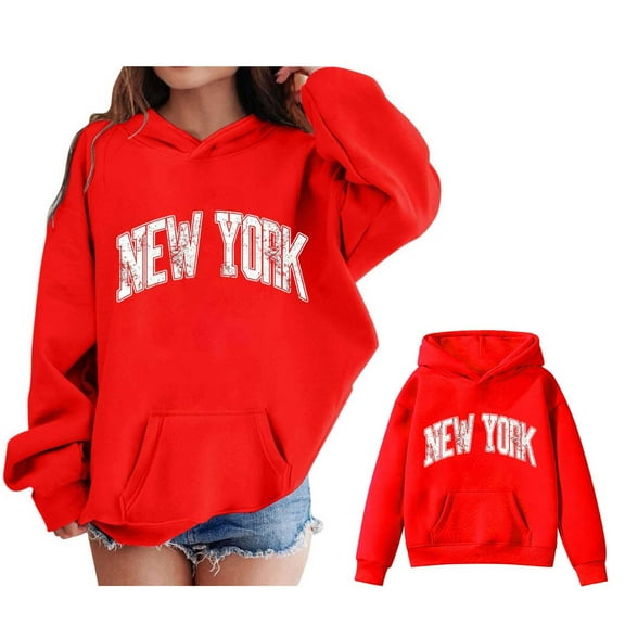 Hoodies Boys Kids City Name Letter Print Red Hoodie Long Sleeve Pullover Tops Warm Fall Winter Clothes Girls Tops Size 3T