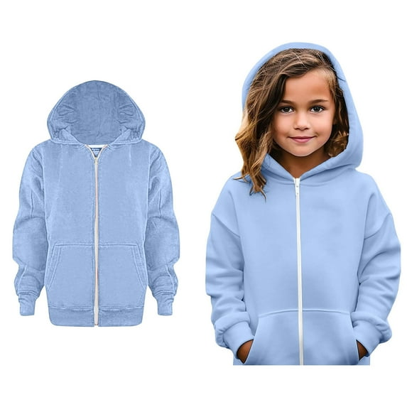 Hoodies Boys Sky Blue Full Zipper Hoodie Long Sleeve Lightweight Pullover Tops Loose Sweatshirt Fall Clothes 5-6 Years Girl Clothes Boys Girls Fashion
