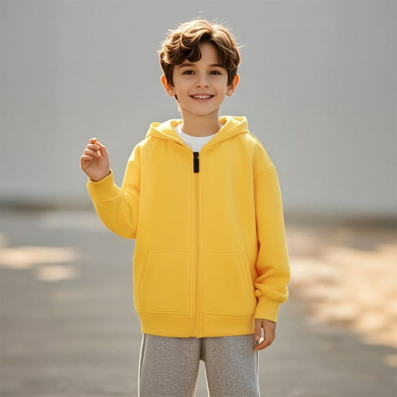 Hoodies Boys Yellow Full Zipper Hoodie Casual Long Sleeve Hoodie Sweatershirt Pullover Winter Clothes Size 2-3 Years Boys Clothes Boys Girls Fashion