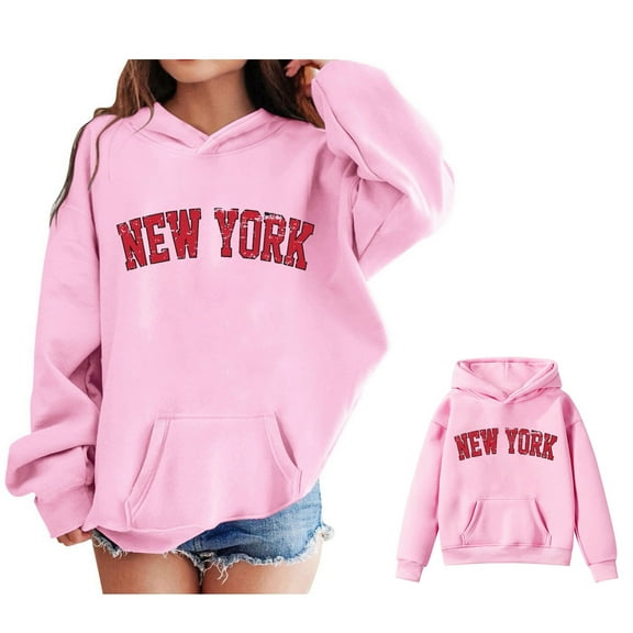 Boys Hoodie Kids City Name Letter Print Pink Hooded Long Sleeve Pullover Tops Fall Clothes 9-10 Years Old Girl Clothes