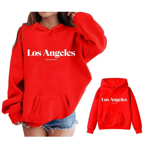 Hoodie Kids City Name Letter Print Red Hoodies Casual Long Sleeve Classic Hoodie Warm Fall Winter Clothes Girls Tops Size 5-6 Years