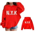 thumbnail image 1 of Hoodies City Name Letter Print Red Hooded Long Sleeve Hooded Sweatshirt Top Warm Fall Winter Clothes Girls Size 11-12 Years Clothes, 1 of 5
