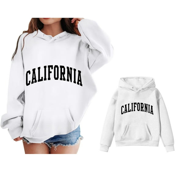 Hoodies City Name Letter Print White Hoodie Long Sleeve Casual Basic Pullover Sweatshirt Hoodie Fall Winter Clothes Kids Clothes Girls Size 7-8 Years
