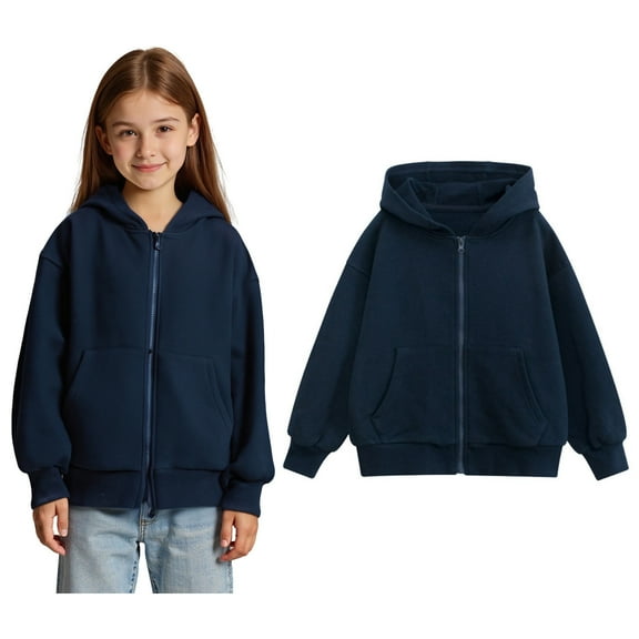 Hoodies Dark Blue Zipper Hoodie Casual Long Sleeve Sweatshirts Jackets Warm Fall Winter Clothes Size 9-10 Years Boys Clothes