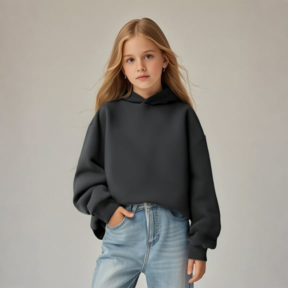 Hoodies Dark Gray Hooded Long Sleeve Soft Sweatshirts Top Winter Clothes Toddler Girls Clothes 8-9 Years