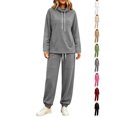 thumbnail image 1 of Hoodies Dqueduo Women's Two Piece High Neck Sports Suit Long Sleeve Drawstring And Jogger Pants Casual Pocket Set, Sizes S-XXL, 1 of 10