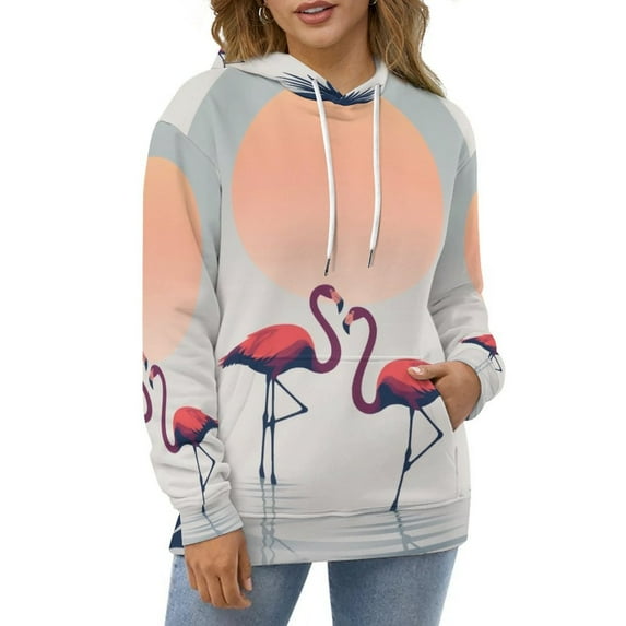 Hoodies Flamingos Sunset Scene Casual Pullover Hoodie Long Sleeve Sweatshirts Birthday Gift