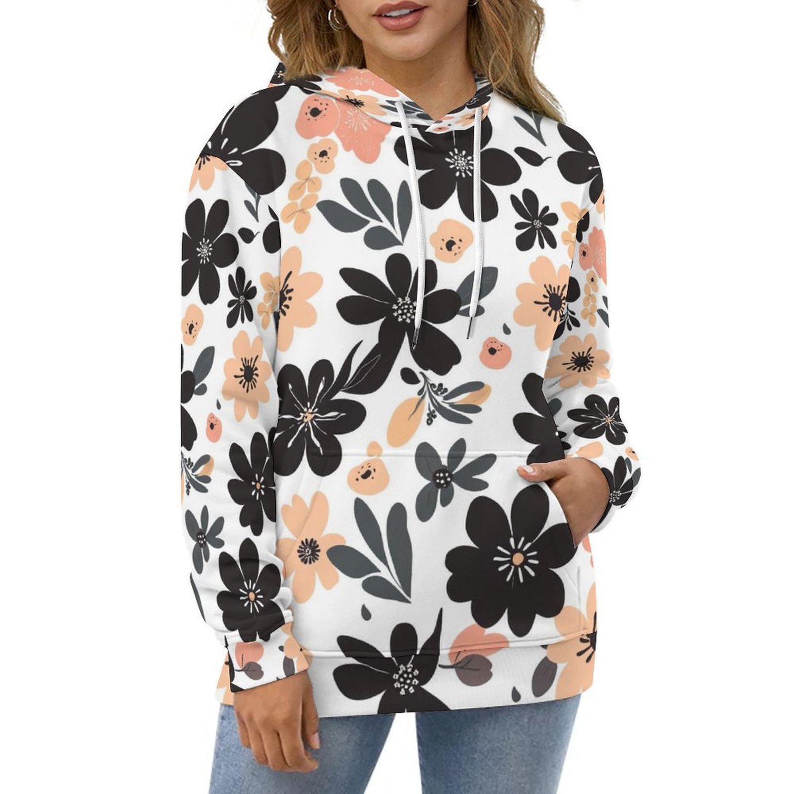 Swift Floral Peach Blue Hoodie for Women (USA Size)