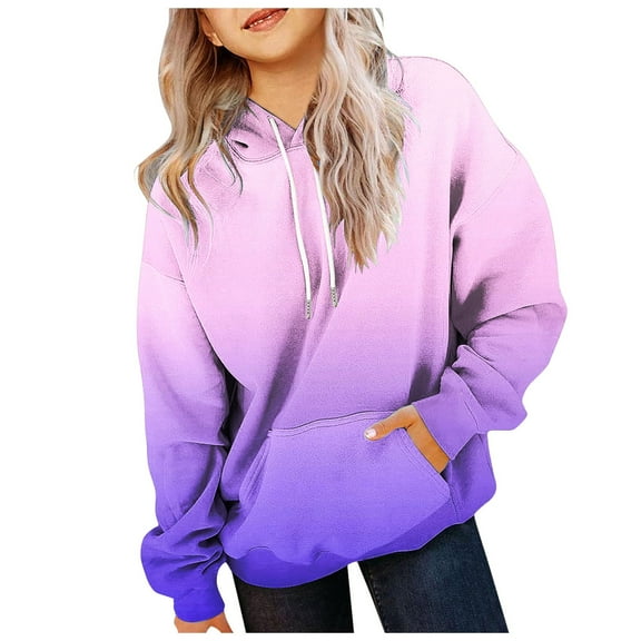 Hoodies For Girls White Hoodie Girls Casual Long Sleeve Hoodies Cute Oversized Fleece Pocket Sweatshirt Tops Purple 11-12 Years