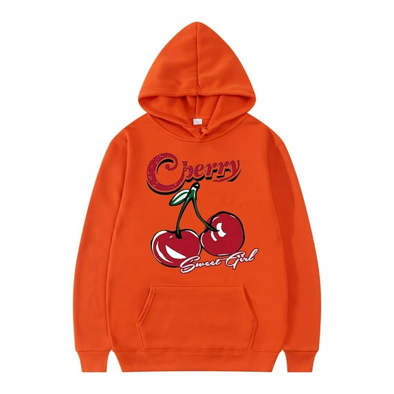 Hoodies For Men Cherry Pattern Long Sleeve Drawstring Mens Workout Clothing,Orange,XL