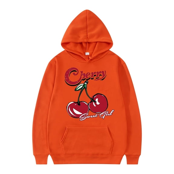 Hoodies For Men Cherry Pattern Long Sleeve Drawstring Mens Workout Clothing,Orange,XL
