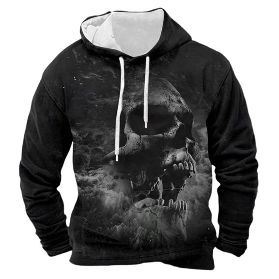 Hoodies For Men Dark Skull Face Hooded With Drawstring Pocket Long Sleeve Vintage Loose Fit Pullover Oversized Sweatshirts