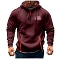 thumbnail image 1 of Hoodies For Men Drawstring Half Zip Long Sleeve Flag Print Pullover Tops Multi Pockets Casual Sports Sweatshirts (M, Wine), 1 of 4