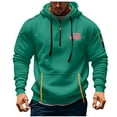thumbnail image 1 of Hoodies For Men Drawstring Half Zip Long Sleeve Flag Print Pullover Tops Multi Pockets Casual Sports Sweatshirts (S, Green), 1 of 4