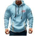thumbnail image 1 of Hoodies For Men Drawstring Half Zip Long Sleeve Flag Print Pullover Tops Multi Pockets Casual Sports Sweatshirts (XL, Sky Blue), 1 of 4