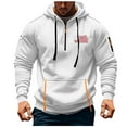 thumbnail image 1 of Hoodies For Men Drawstring Half Zip Long Sleeve Flag Print Pullover Tops Multi Pockets Casual Sports Sweatshirts (XL, White), 1 of 4
