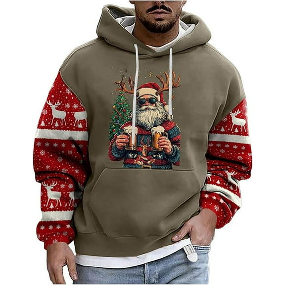 Hoodies For Men Fashion Relaxed Christmas Printed Long Sleeve Mens Warm Clothing,Brown,6XL