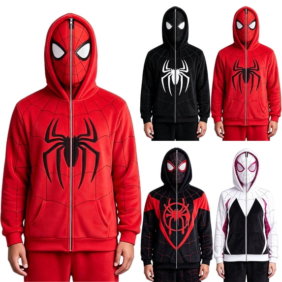 Hoodies For Men Full Zip Up Face Cover Hoodie Unisex Spiderweb Graphic Novelty Sweatshirt Outerwear with Pockets