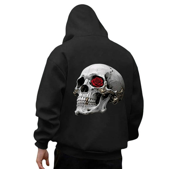 Hoodies For Men Halloween Skull Graphic Loose Hooded Mens Casual Clothing,Black,XL