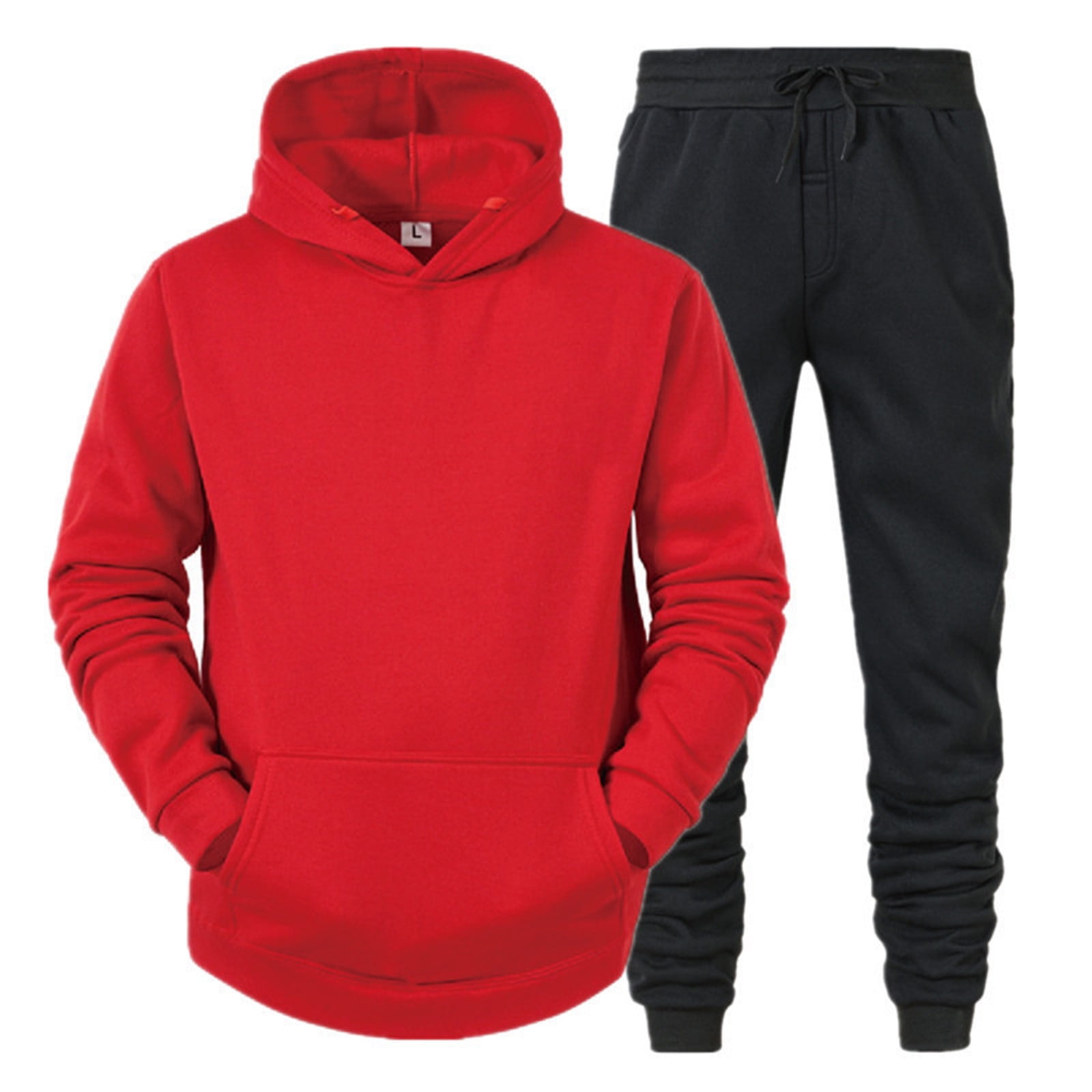 Hoodies For Men Mens Color Matching Two Piece Hooded Pocket Lace Up Pullover Sweater Pants Set Suits Solid Red Walmart
