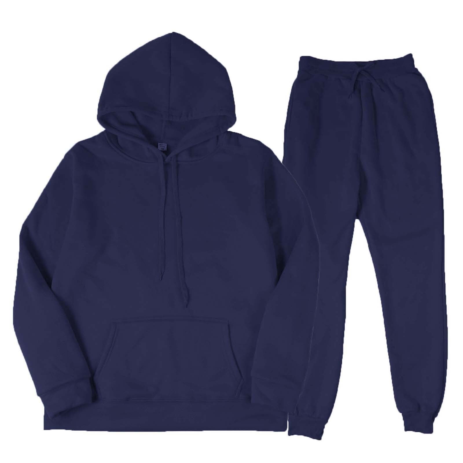 Hoodies For Men Mens Fashion Casual Color Matching Two Piece Hooded Pocket Lace Up Pullover Sweater Pants Set Solid Big And Tall Blue Walmart