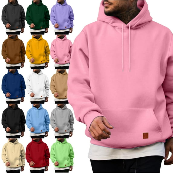 Hoodies For Men Pullover Long Sleeve hooded With Big Pockets Solid Color Sweatshirt Workout, Travel, Lounge,and Jogging Shirt for Men