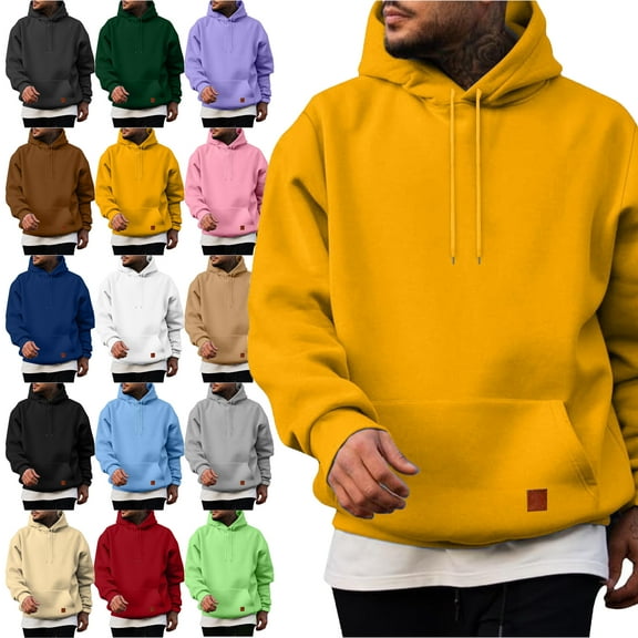 Hoodies For Men Pullover Long Sleeve hooded With Big Pockets Solid Color Sweatshirt Workout, Travel, Lounge,and Jogging Shirt for Men
