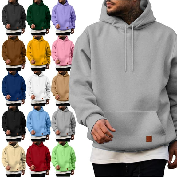 Hoodies For Men Pullover Long Sleeve hooded With Big Pockets Solid Color Sweatshirt Workout, Travel, Lounge,and Jogging Shirt for Men