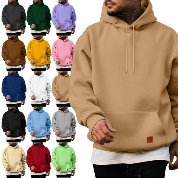 Hoodies For Men Pullover Long Sleeve hooded With Big Pockets Solid Color Sweatshirt Workout, Travel, Lounge,and Jogging Shirt for Men