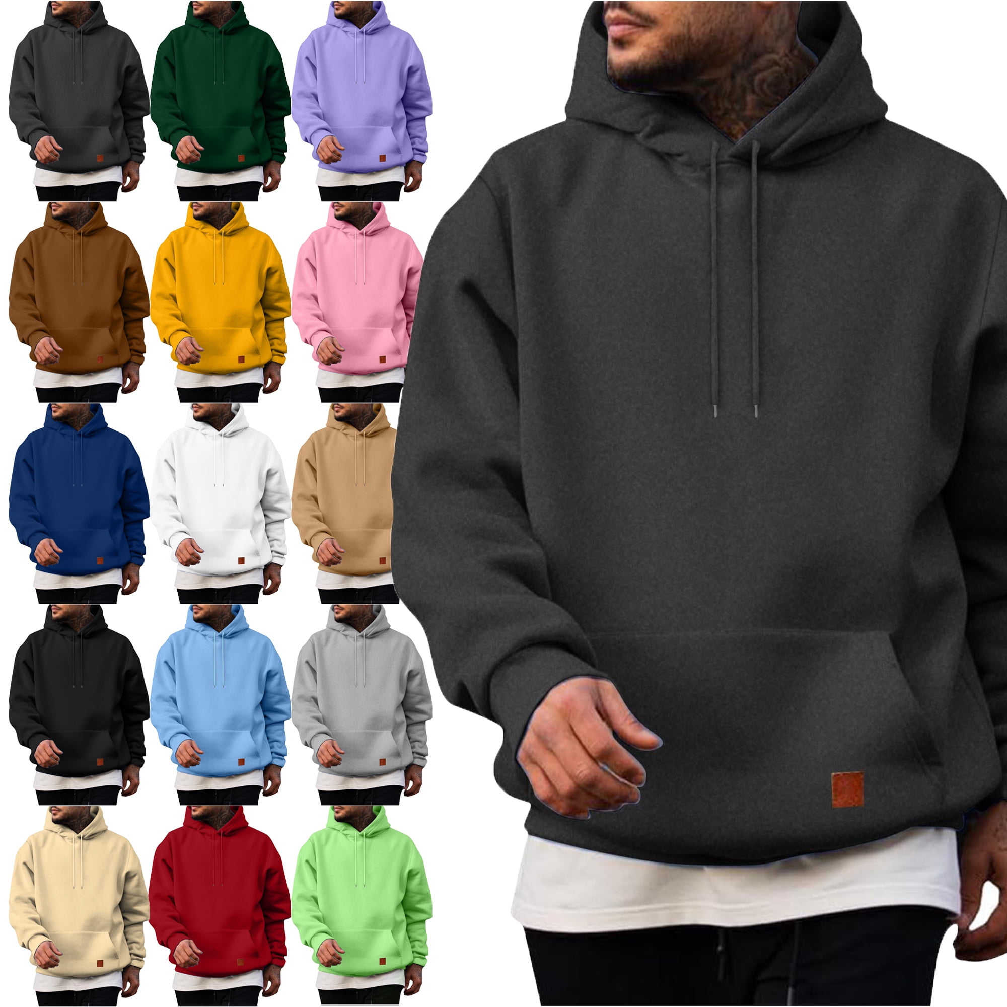 Hoodies For Men Pullover Long Sleeve hooded With Big Pockets Solid Color Sweatshirt Workout, Travel, Lounge,and Jogging Shirt for Men