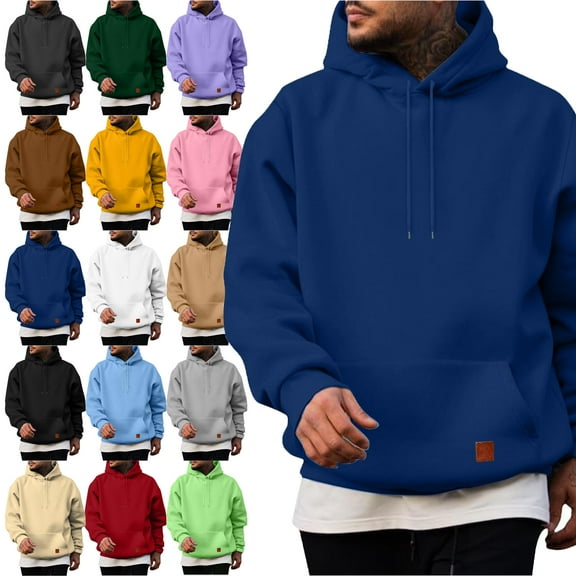Hoodies For Men Pullover Long Sleeve hooded With Big Pockets Solid Color Sweatshirt Workout, Travel, Lounge,and Jogging Shirt for Men