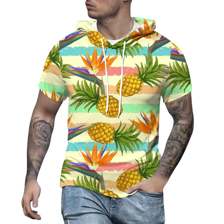 Hoodies For Men Pullover Spring And Summer Casual Hawaiian Print Short Sleeve Hoodie Mens Hoodless Zip Up Sweatshirt