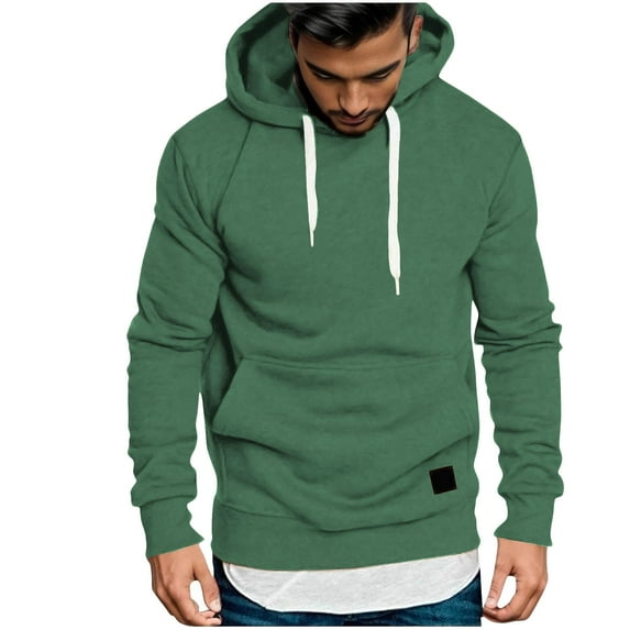 Hoodies For Men Solid Color Pullover Fleece Lined Long Sleeve Casual Lightweight Workout Sweatshirts with Pockets