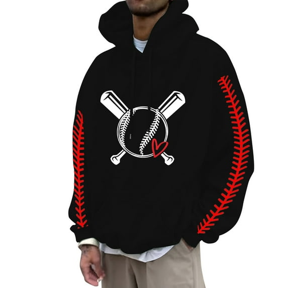Hoodies For Men Vintage Baseball Pullover Baseball Seam Print Sweatshirts For Men