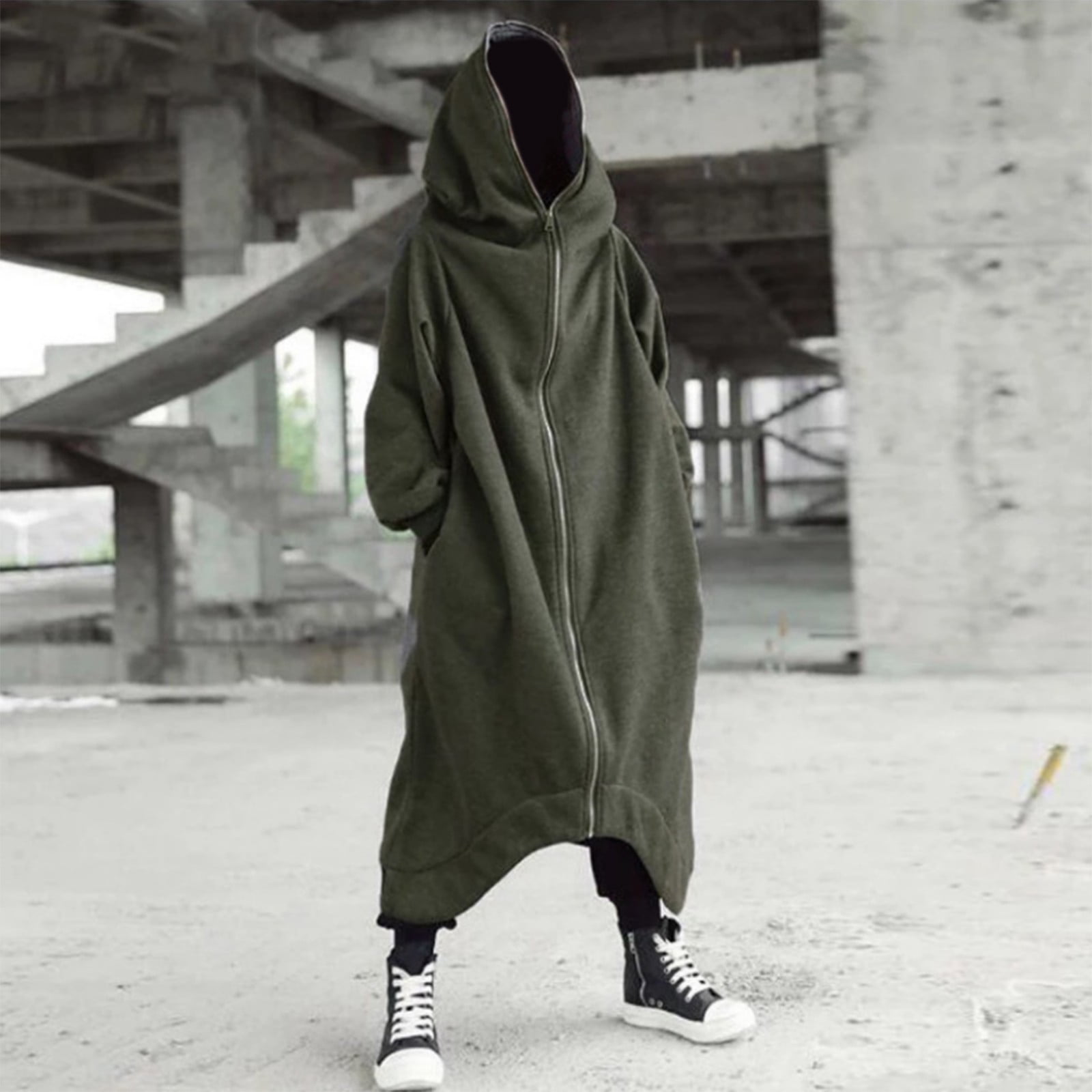 Hoodies For Men's Solid Color Personality Dark Style Full Body Zipper Long  Hooded Sweater Jacket - Walmart.com