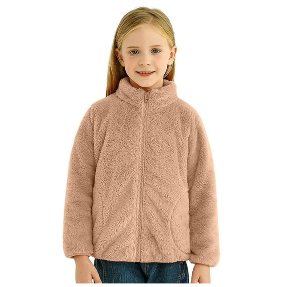 Hoodies For Teens Toddler Fleece Girls Fuzzy Fleece Jacket Casual Full Zip Sherpa Overcoat Fur Jackets Outwear Brown 6-7 Years