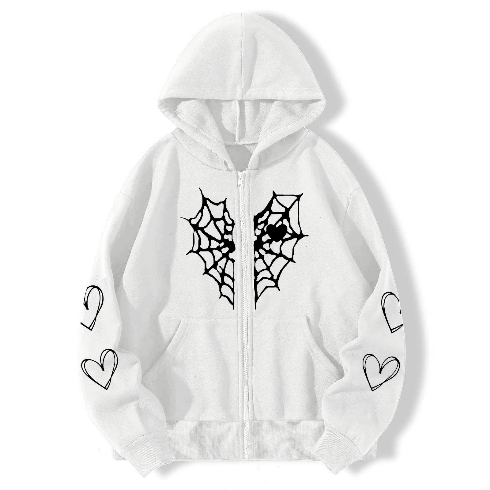 Hoodies For Women Graphic Design Pullover Zip Up Sweatshirts Heavyweight Streetwear Heart Long Sleeve Hooded Neck Regular Sleeves Print Gothic Style Hoodlies Zipper Thermal Hoodie With Pocket Coat Wal...