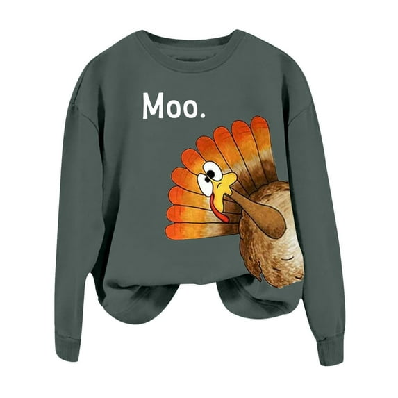 Hoodies For Women Graphic Oversized Sweatshirt Thanksgiving Turkey Printed Long Sleeve Crew Neck Loose Fit Pullover
